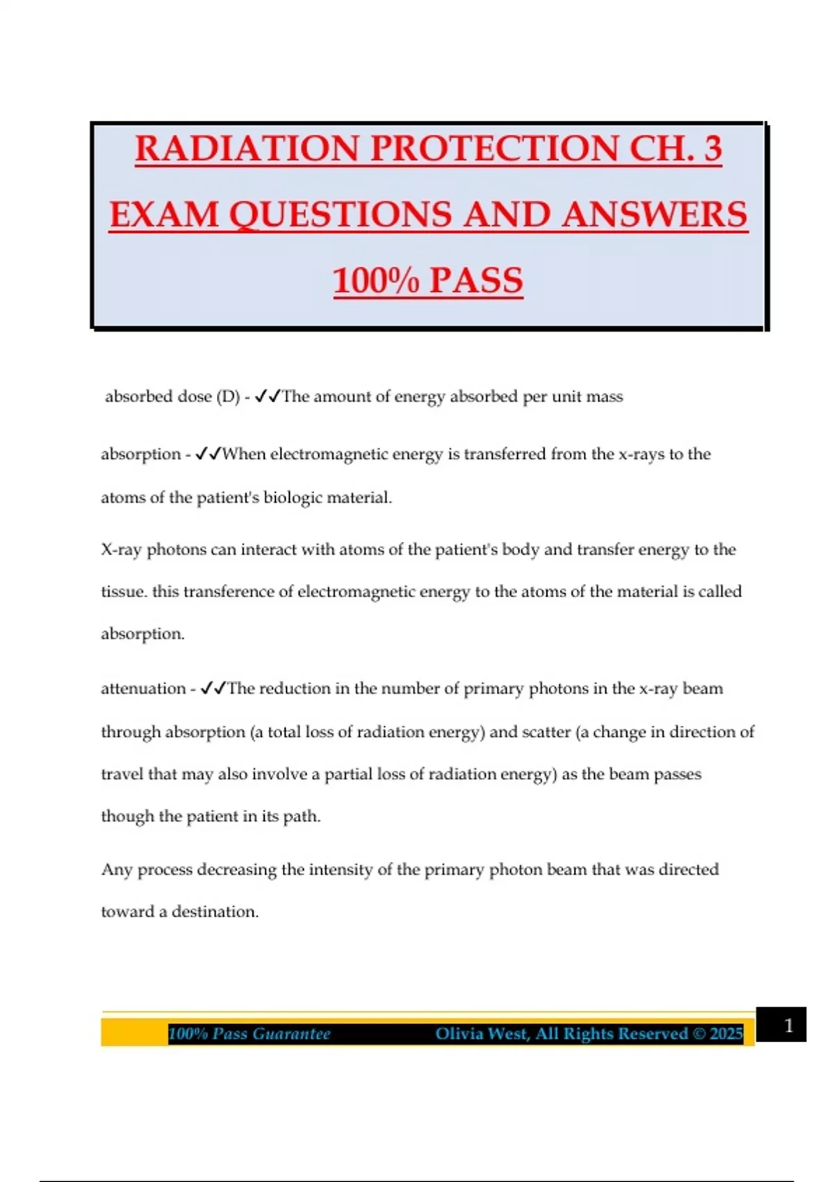 RADIATION PROTECTION CH. 3 EXAM QUESTIONS AND ANSWERS 100% PASS ...