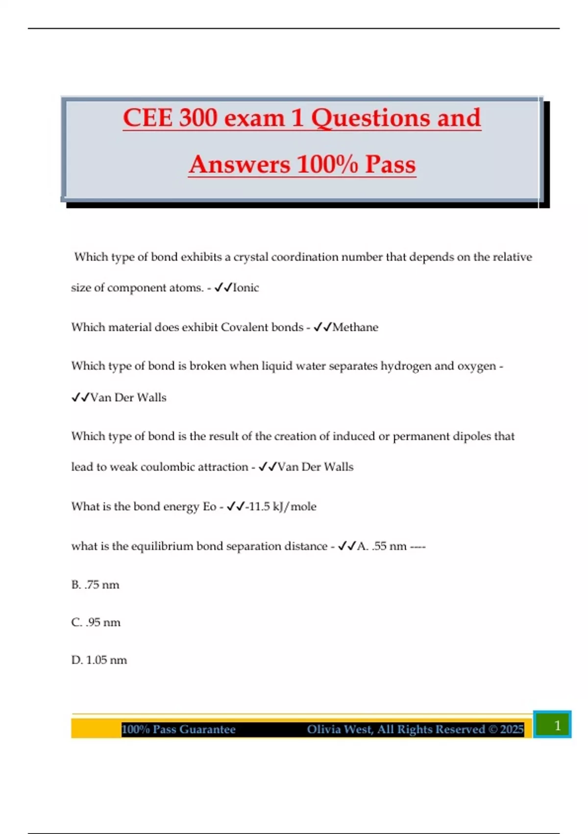 CEE 300 exam 1 Questions and Answers 100% Pass - CEE 300 - Stuvia US
