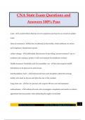 CNA State Exam Questions and Answers 100&percnt; Pass