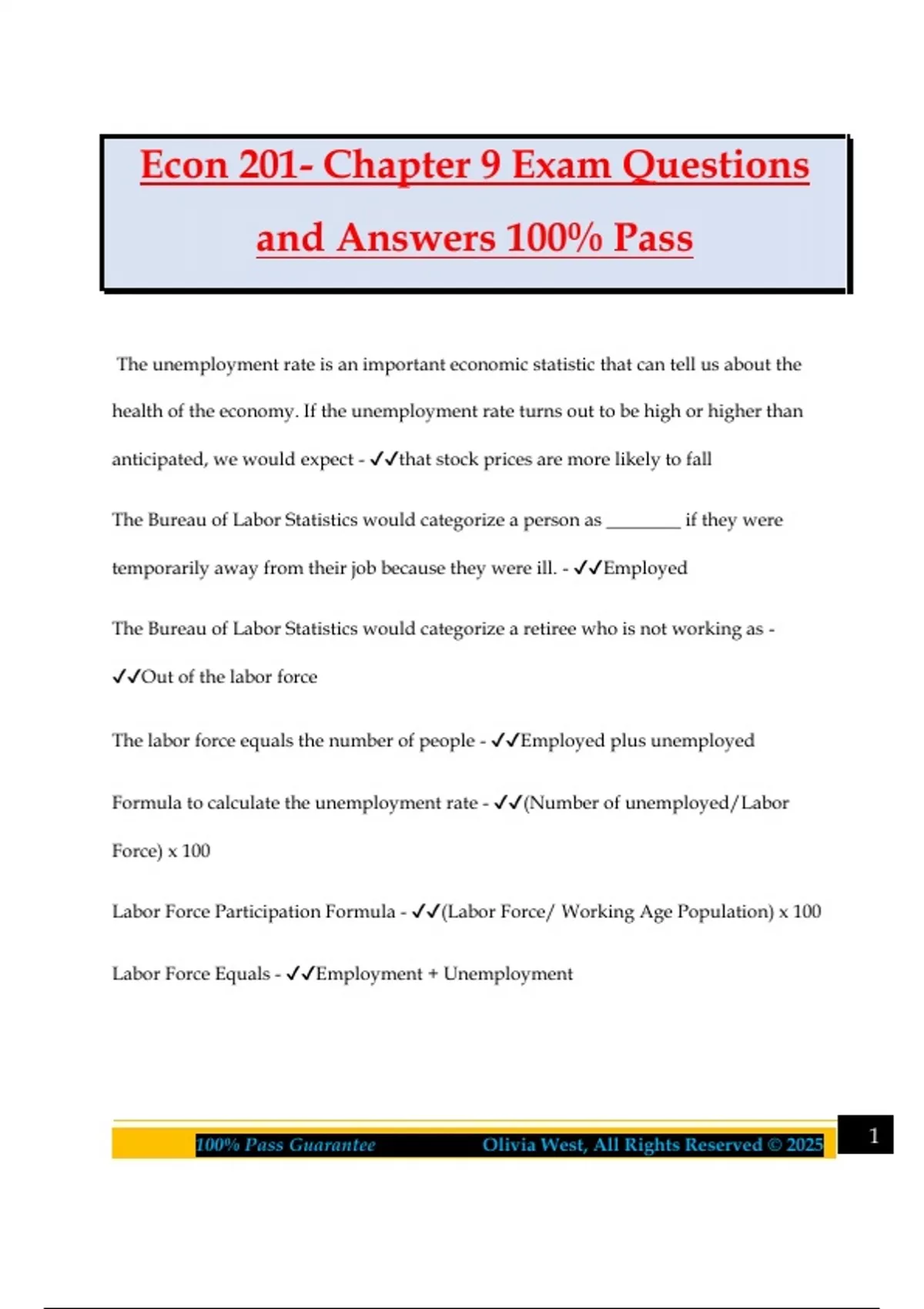 Econ 201- Chapter 9 Exam Questions and Answers 100% Pass - ECON 201 ...