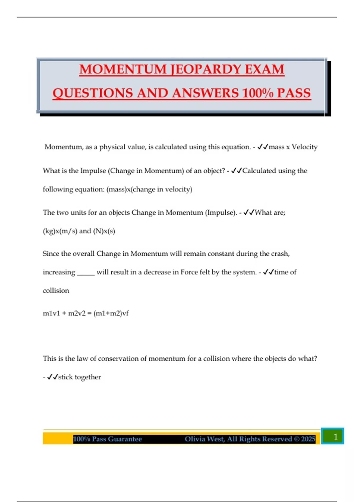 MOMENTUM JEOPARDY EXAM QUESTIONS AND ANSWERS 100% PASS - Jeopardy ...