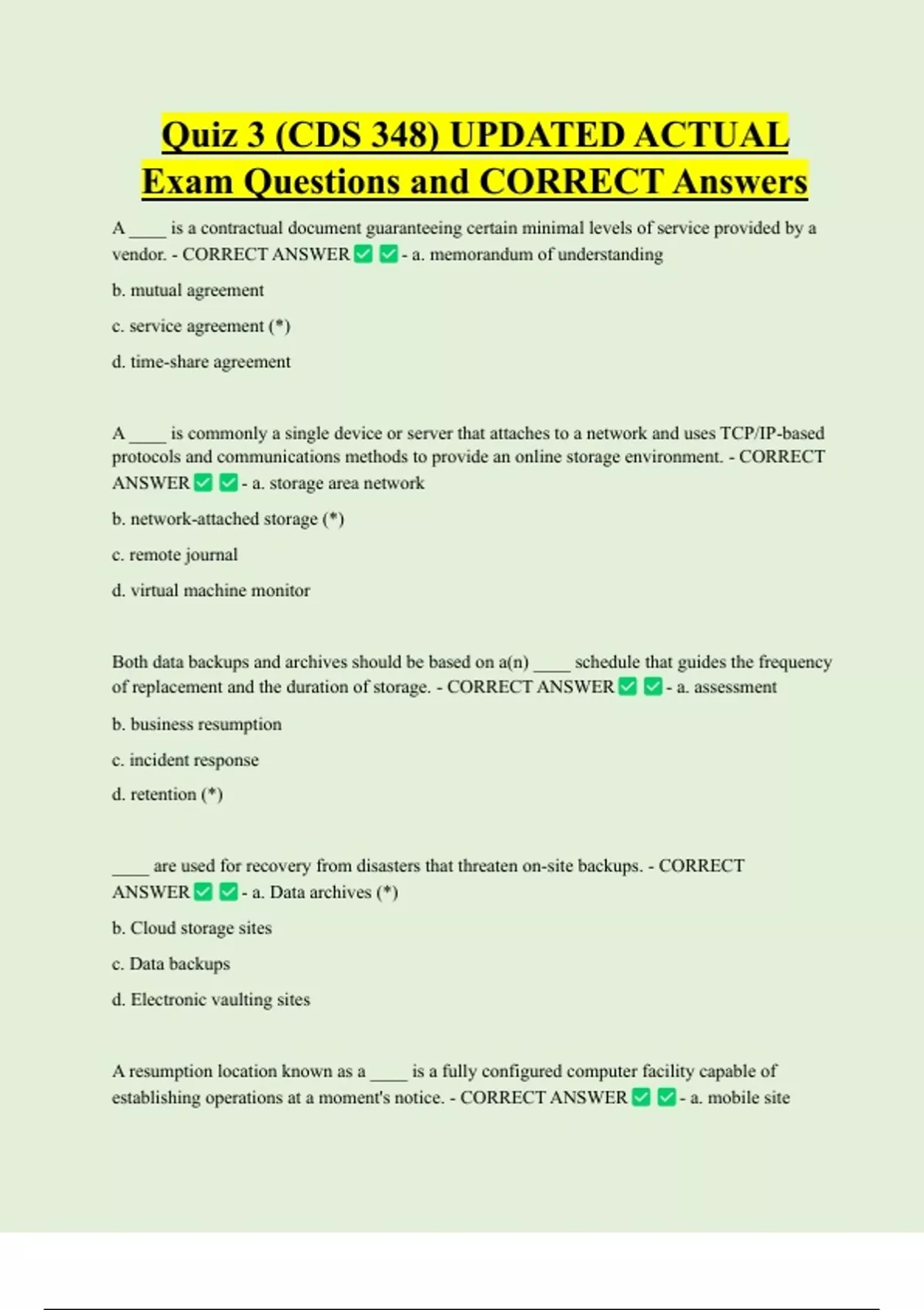 Quiz 3 (CDS 348) UPDATED ACTUAL Exam Questions and CORRECT Answers ...