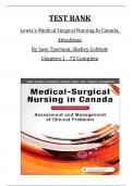 TEST BANK for Lewis's Medical Surgical Nursing In Canada&comma;  4th edition By Jane Tyerman&comma; Shelley Cobbett Chapters 1 to 72 Complete