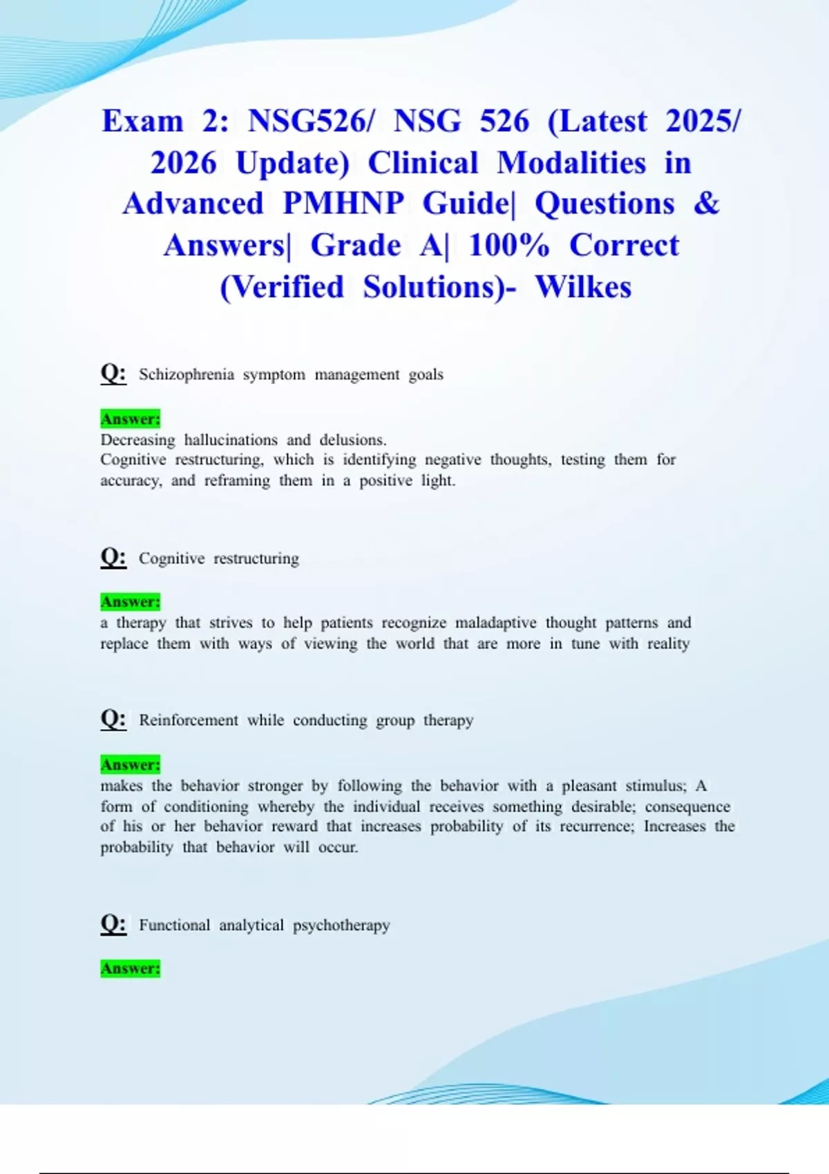 Exam 2: NSG526/ NSG 526 (Latest 2025/ 2026 Update) Clinical Modalities ...