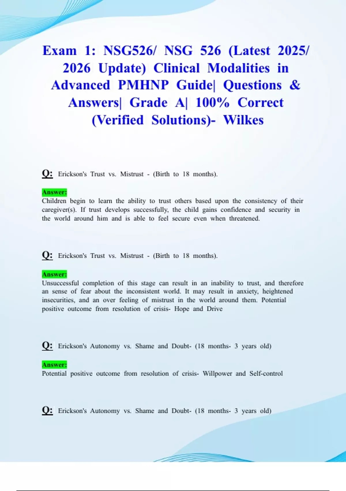 Exam 1: NSG526/ NSG 526 (Latest 2025/ 2026 Update) Clinical Modalities ...