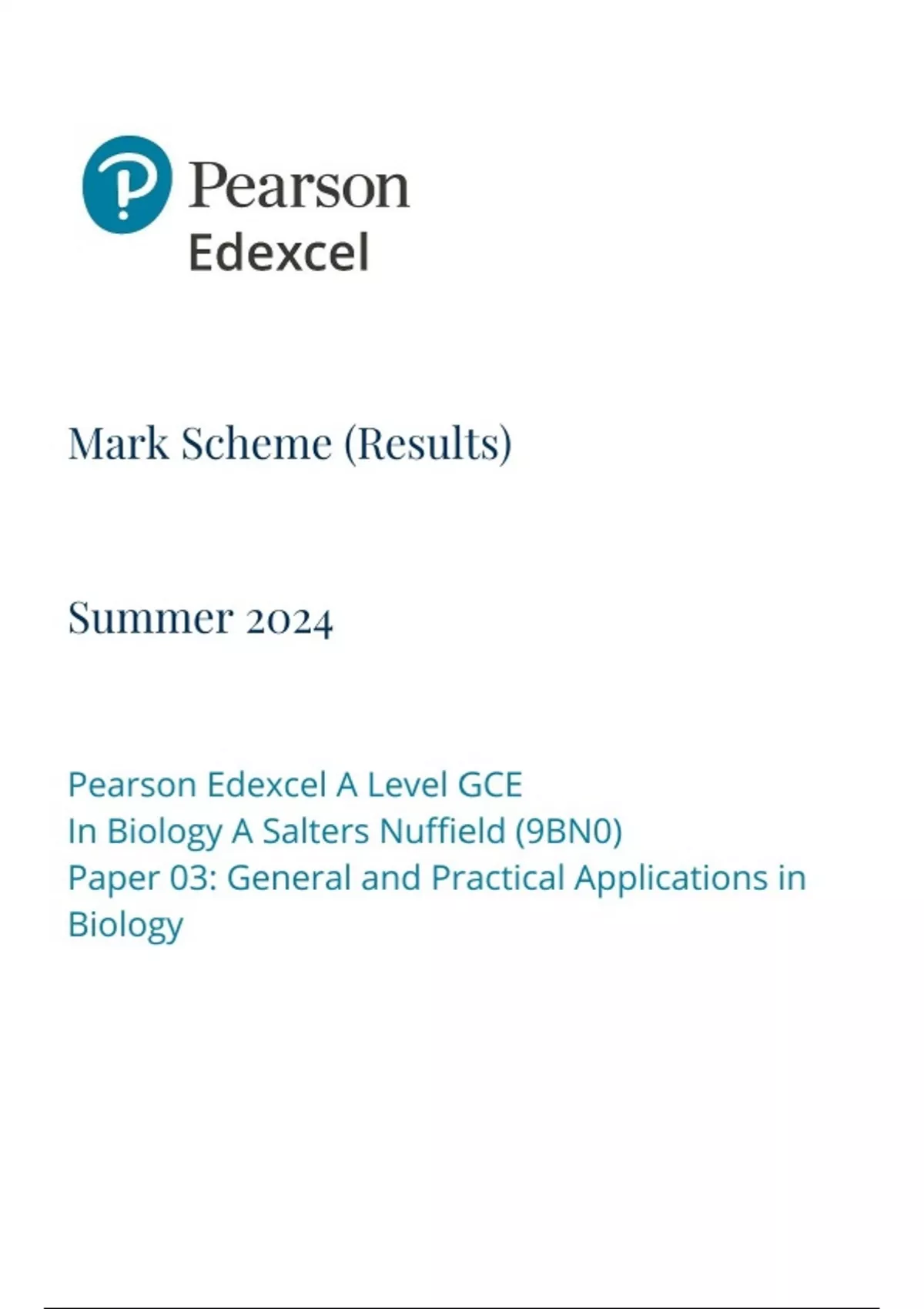 Pearson Edexcel Level 3 GCE Biology A (Salters Nuffield) Advanced PAPER ...