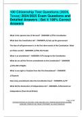 100 Citizenship Test Questions &lpar;2024&comma;  Texas&rpar; 2024&sol;2025 Exam Questions and  Detailed Answers &vert; Get it 100&percnt; Correct  Answers