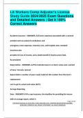 LA Workers Comp Adjuster's License  Study Guide 2024&sol;2025 Exam Questions  and Detailed Answers &vert; Get it 100&percnt;  Correct Answers