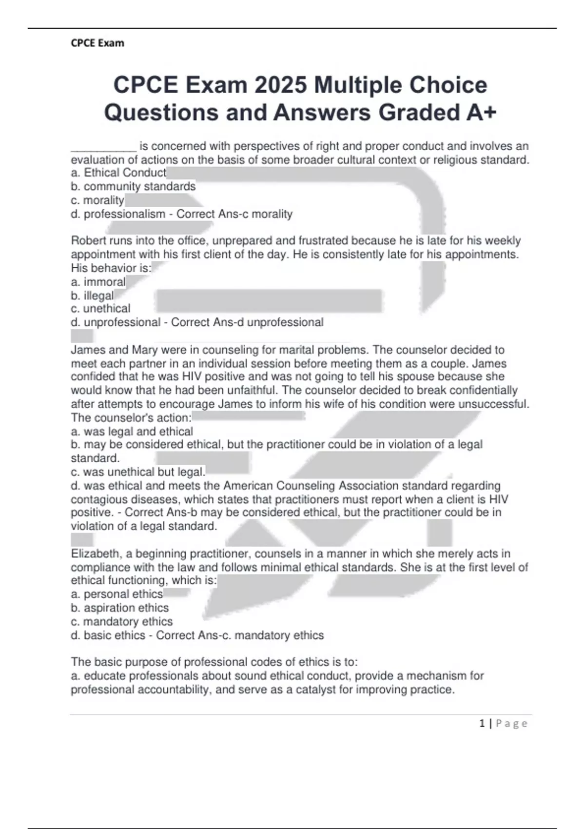 CPCE Exam 2025 Multiple Choice Questions and Answers Graded A+ - CPCE ...