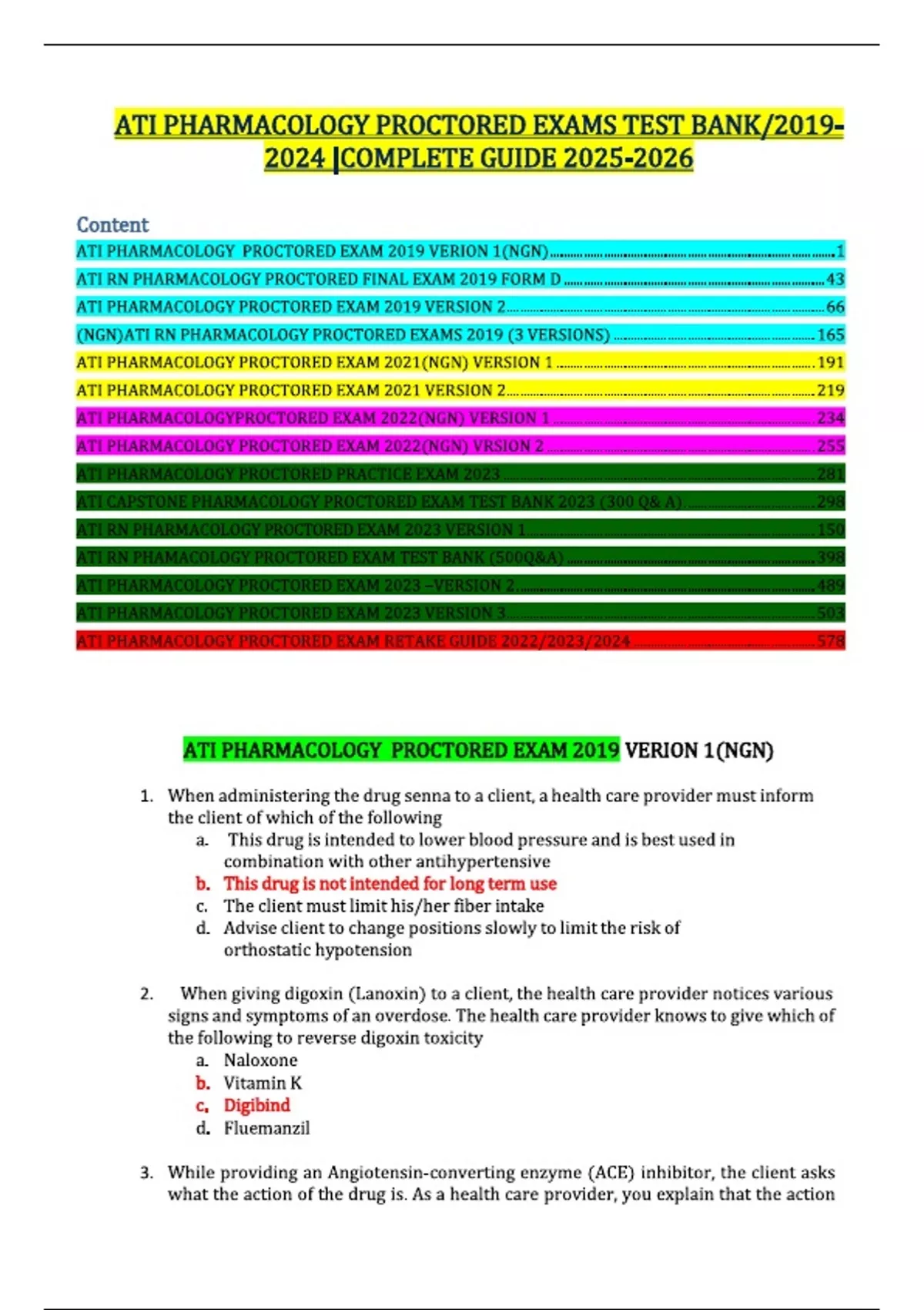 ATI PHARMACOLOGY PROCTORED EXAMS TEST BANK/ |COMPLETE GUIDE - ATI ...