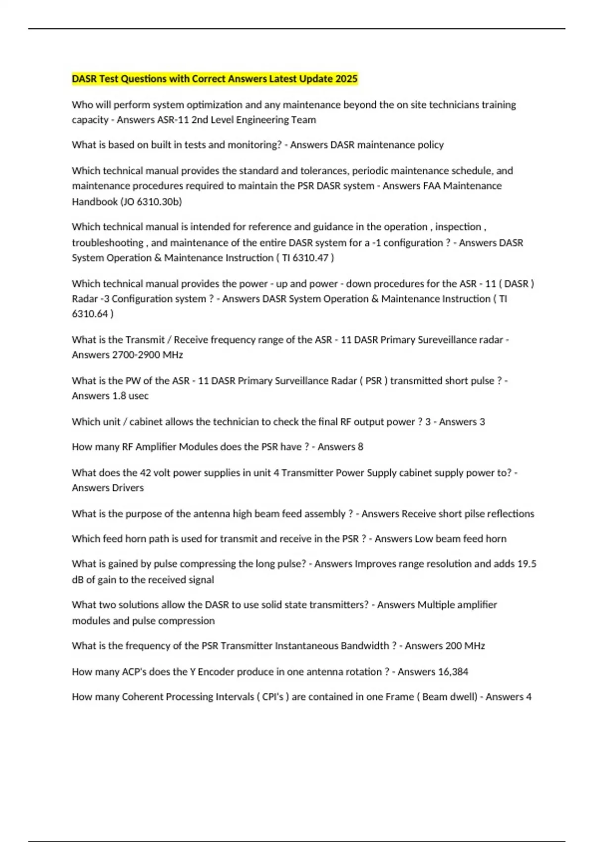 DASR Test Questions with Correct Answers Latest Update 2025 - DASR ...