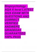 Biopsychology - AQA A level LATEST 2025 EXAM WITH QUESTIONS AND CORRECT VERIFIED ANSWERS GRADEDA&plus; GUARANTEED 100&percnt; PASS