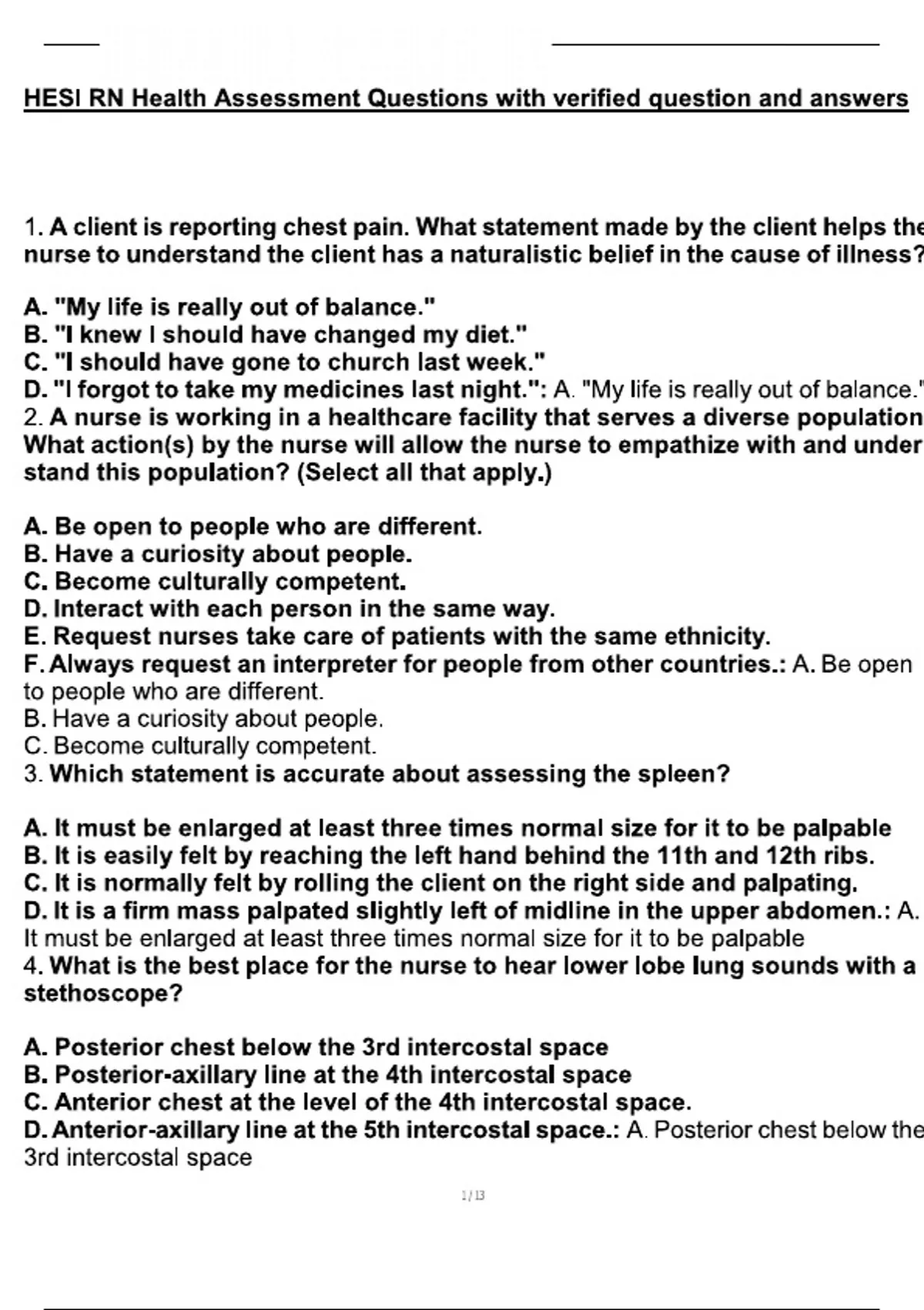 HESI RN Health Assessment Questions with verified question and answers ...