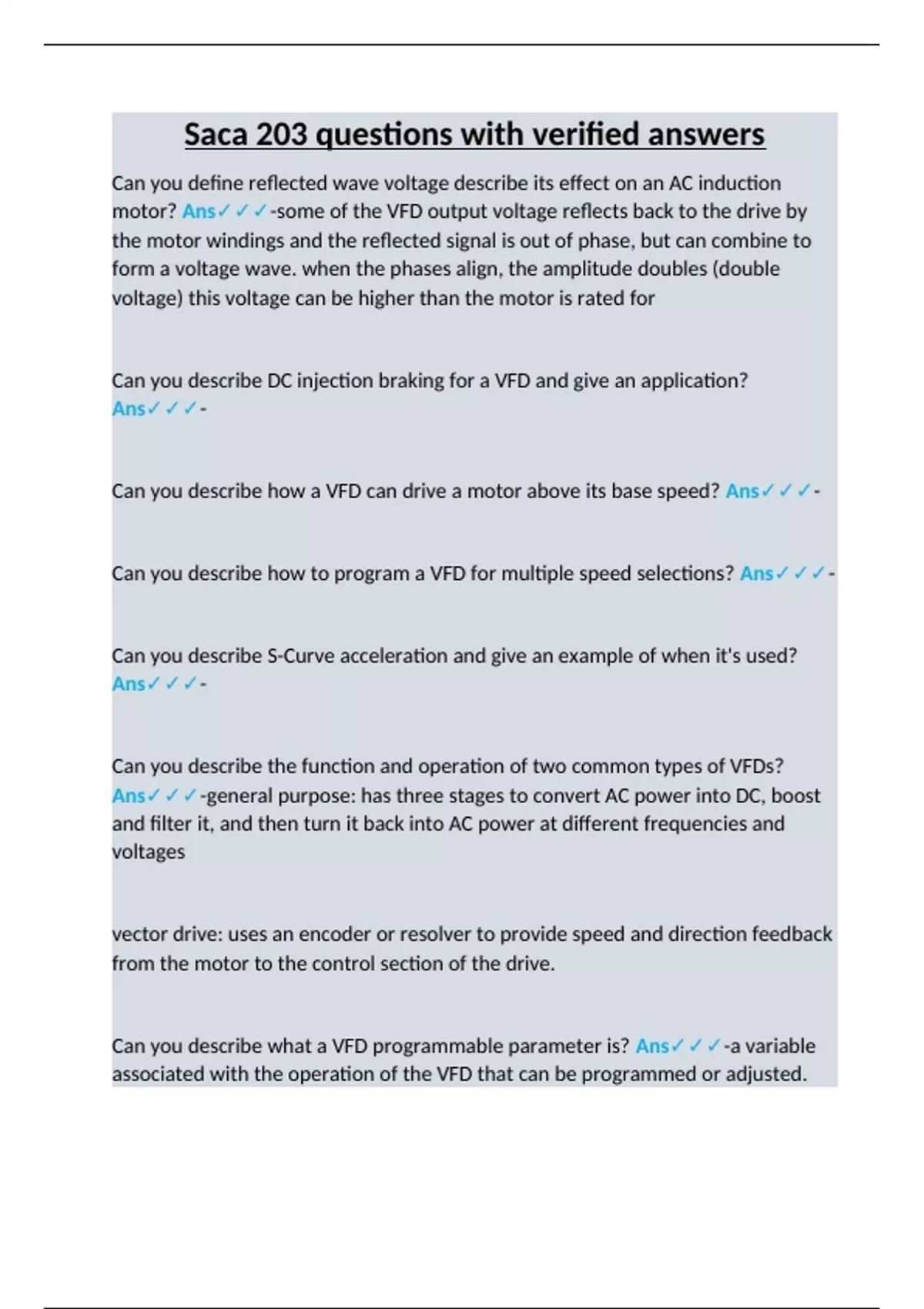 Saca 203 questions with verified answers - Saca - Stuvia US