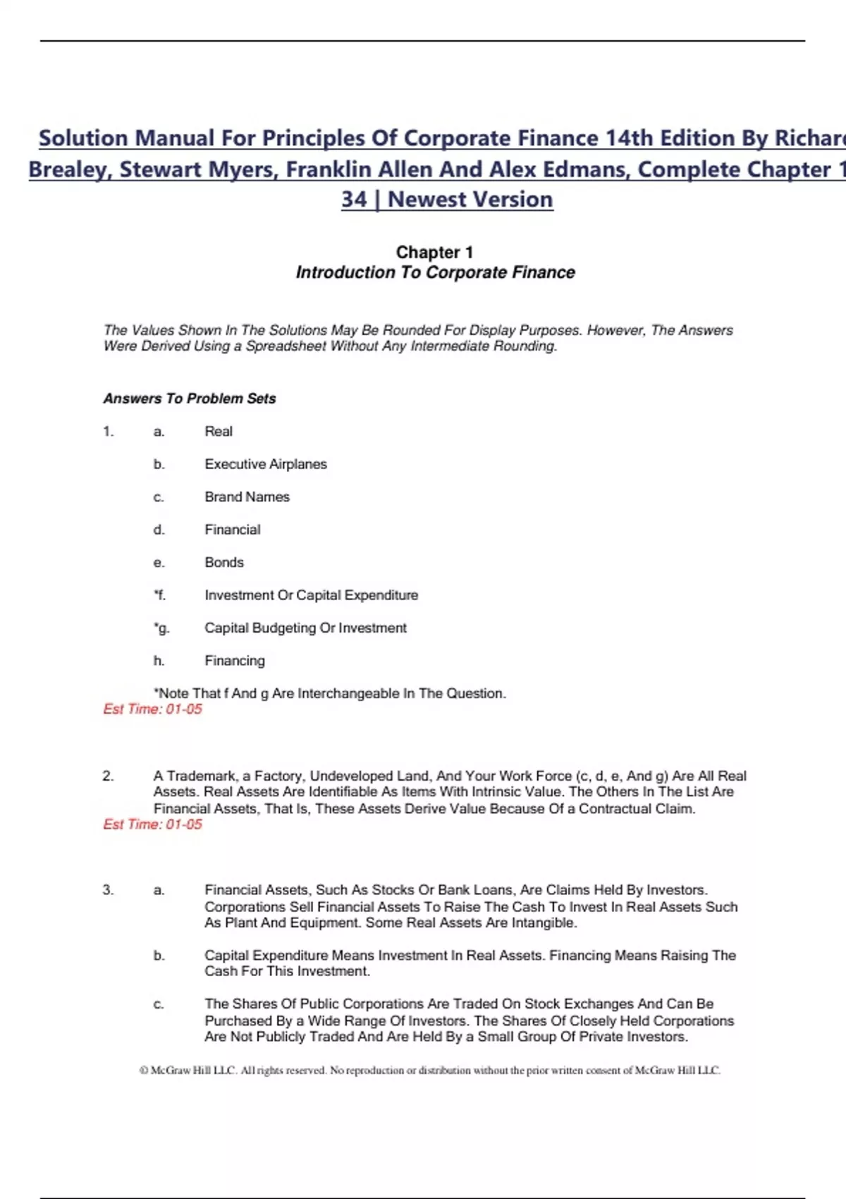 Solution Manual for Principles of Corporate Finance 14th Edition by ...