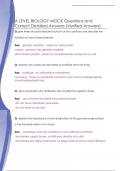 A LEVEL BIOLOGY MOCK Questions and  Correct Detailed Answers &lpar;Verified Answers&rpar;