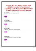 Exam 3&colon; BIO 117 &sol; BIO 117 &lpar;Latest 2023&sol; 2024&rpar; Introduction to Anatomy and Physiology Exam &vert; Guide with Questions and Verified Answers&vert; Grade A