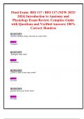 Final Exam&colon; BIO 117 &sol; BIO 117 &lpar;Latest 2023&sol; 2024&rpar; Introduction to Anatomy and Physiology Exam &vert; Complete Guide with Questions and Verified Answers&vert; Grade A&vert; Hondros
