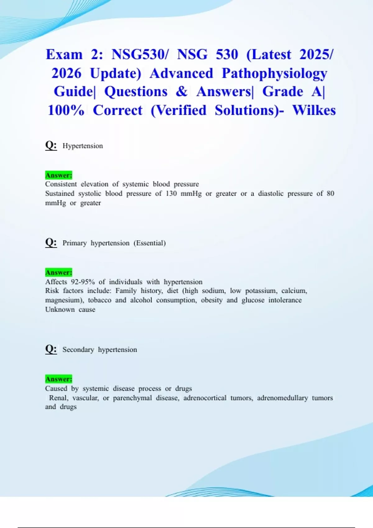 Exam 2: NSG530/ NSG 530 (Latest 2025/ 2026 Updates STUDY BUNDLE PACKAGE ...