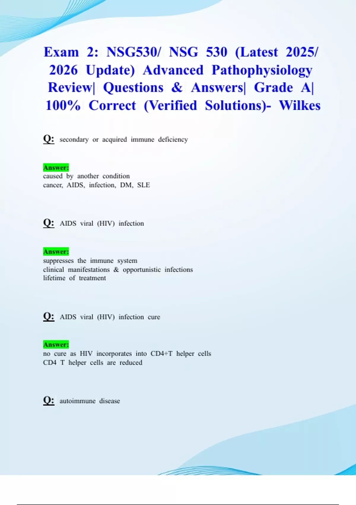 Exam 2: NSG530/ NSG 530 (Latest 2025/ 2026 Update) Advanced ...
