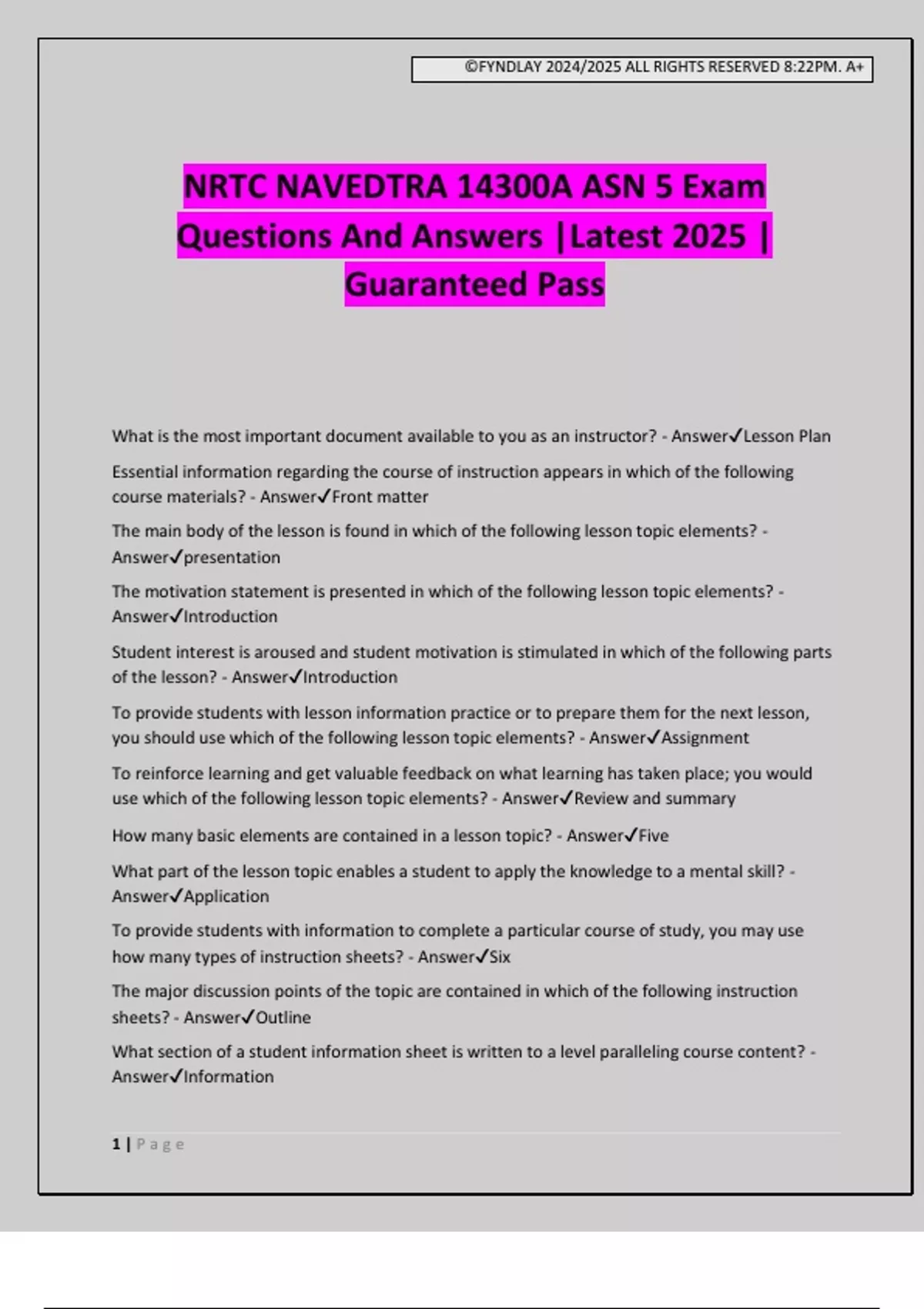 NRTC NAVEDTRA 14300A ASN 5 Exam Questions And Answers Latest 2025