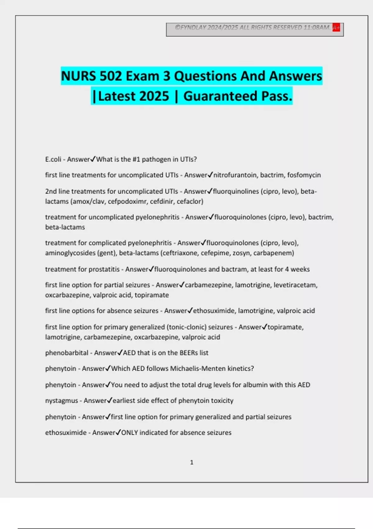 NURS 502 Exam 3 Questions And Answers |Latest 2025 | Guaranteed Pass ...