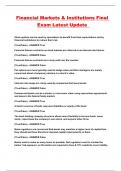 Financial Markets & Institutions Final Exam Latest Update 