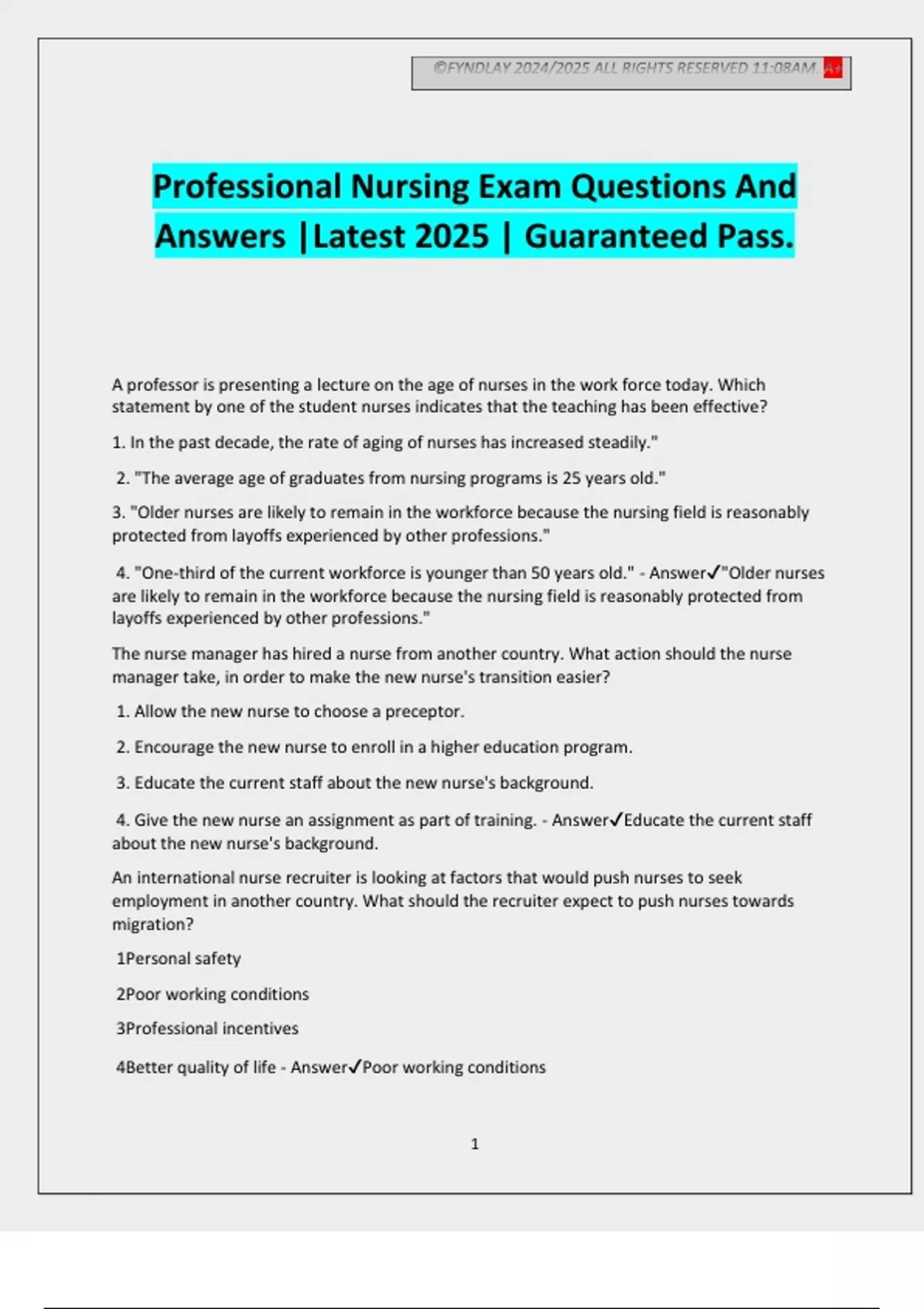 Professional Nursing Exam Questions And Answers |Latest 2025 ...