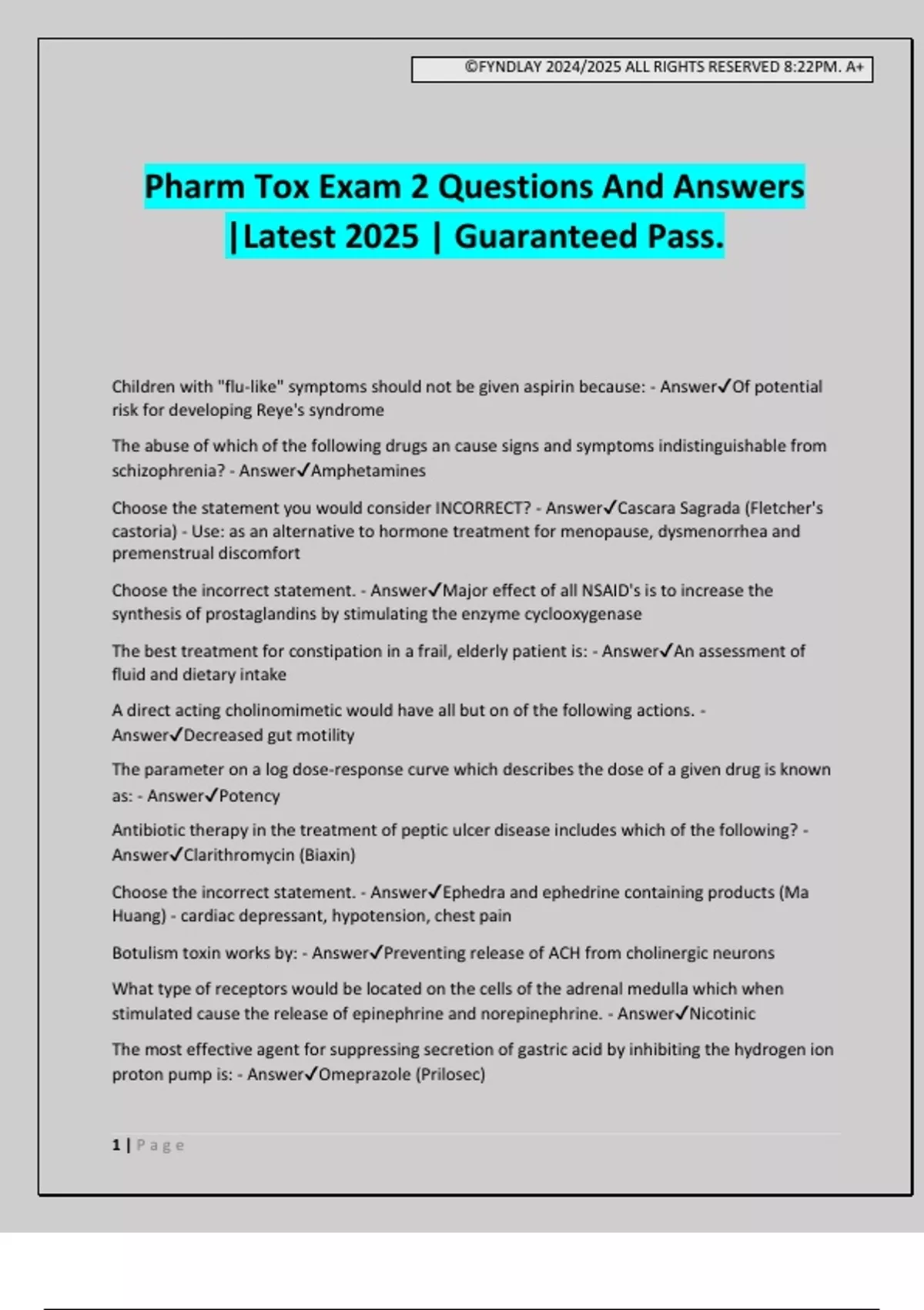 Pharm Tox Exam 2 Questions And Answers |Latest 2025 | Guaranteed Pass ...