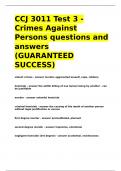 CCJ 3011 Test 3 - Crimes Against Persons questions and answers &lpar;GUARANTEED SUCCESS&rpar;