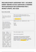 PRE-EMPLOYMENT ASSESSMENT TEST &sol; ACCURATE EXPERT VERIFIED ACTUAL QUESTIONS & ANSWERS WITH RATIONALES FOR GUARANTEED PASS &vert; NEWEST UPDATE&comma; 2025-2026   Terms in this set &lpar;166&rpar; If you count 1 to 100&comma; how many 5s will you pass on the way&quest;&Tab;There are 20 numbers