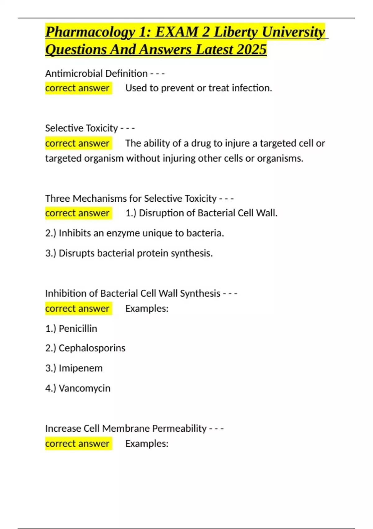 Pharmacology 1 EXAM 2 Liberty University Questions And Answers Latest ...
