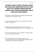 FLORIDA TRAFFIC SCHOOL ONLINE &lpar;4-HOUR  BDI&rpar; EXAM 2025&vert; BRAND NEW ACTUAL EXAM  WITH 100&percnt; VERIFIED QUESTIONS AND  CORRECT SOLUTIONS&vert; GUARANTEED VALUE  PACK&vert; ACE YOUR GRADES&period;