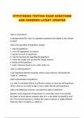 HYPOTHESIS TESTING EXAM QUESTIONS AND ANSWERS LATEST UPDATED