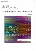 Test bank for Clinical Nursing Skills and Techniques&comma; 11th Edition TEST BANK by Anne Griffin Perry&comma; Patricia A&period; Potter &vert; All Chapters 1 - 43&comma; &vert;Questions and answers with rationales &vert;Complete Newest Version graded A&plus;