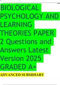 BIOLOGICAL PSYCHOLOGY AND LEARNING THEORIES PAPER 2 Questions and Answers Latest