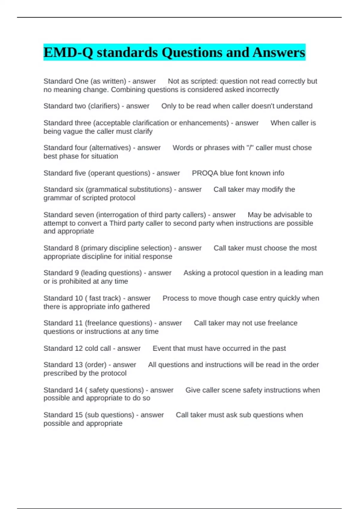 EMD-Q standards Questions and Answers - EMD - Stuvia US