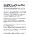 CRITICAL CARE TRANSPORT&sol;FLIGHT PARAMEDIC QUESTIONS & ANSWERS 2025 LATEST UPDATE