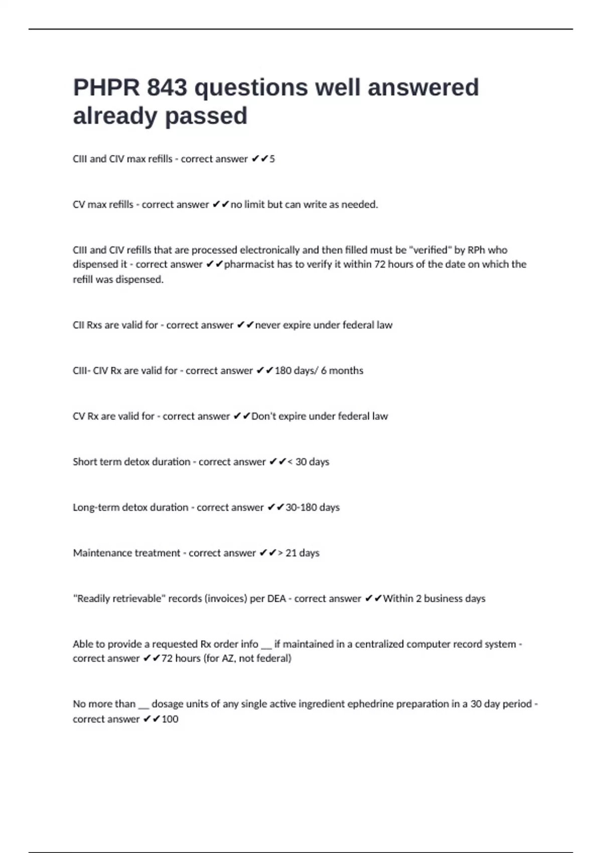 PHPR 843 questions well answered already passed - PHPR 843 - Stuvia US