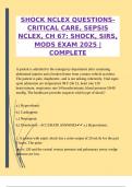SHOCK NCLEX QUESTIONS- CRITICAL CARE&comma; SEPSIS NCLEX&comma; CH 67&colon; SHOCK&comma; SIRS&comma; MODS EXAM 2025 &vert;COMPLETE