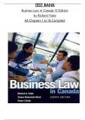 TEST BANK  Business Law in Canada 13 Edition by Richard Yates All Chapters 1 to 16 Complete