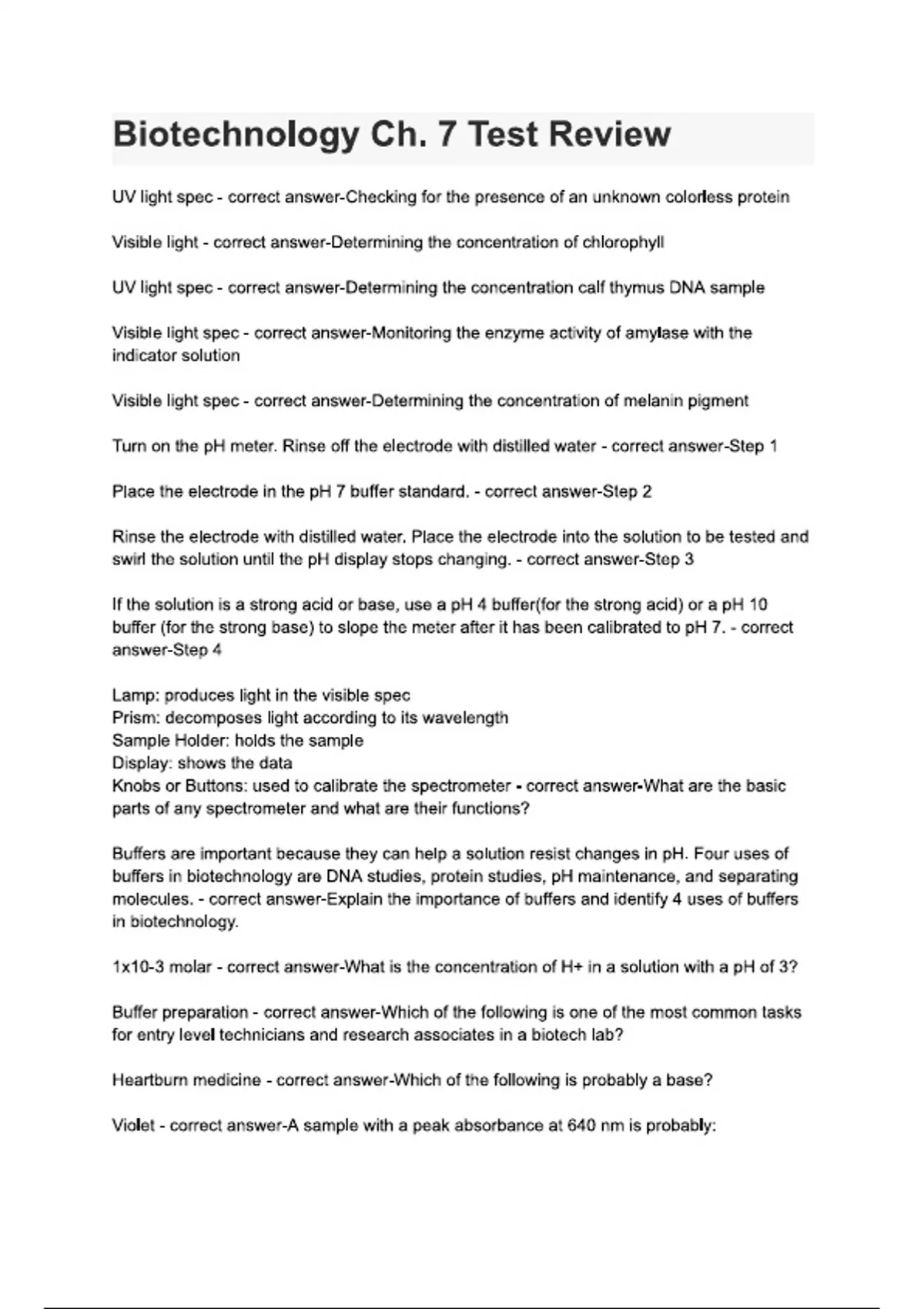 Biotechnology Ch. 7 Test Review Questions With 100% Correct Answers ...