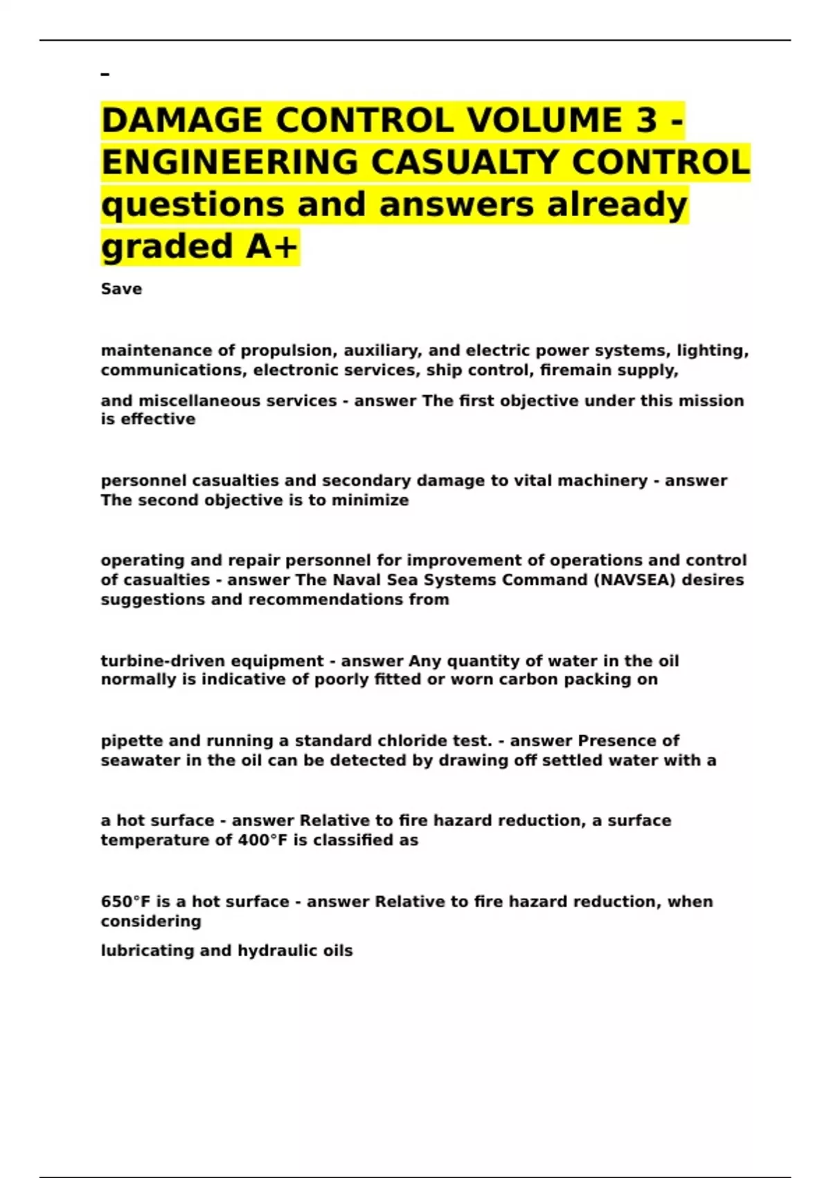 DAMAGE CONTROL VOLUME 3 - ENGINEERING CASUALTY CONTROL questions and ...