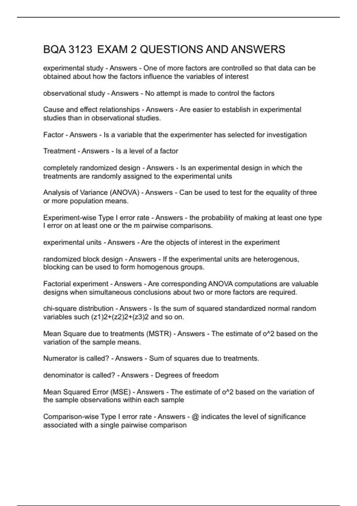 BQA 3123 EXAM 2 QUESTIONS AND ANSWERS - BQA 3123 - Stuvia US