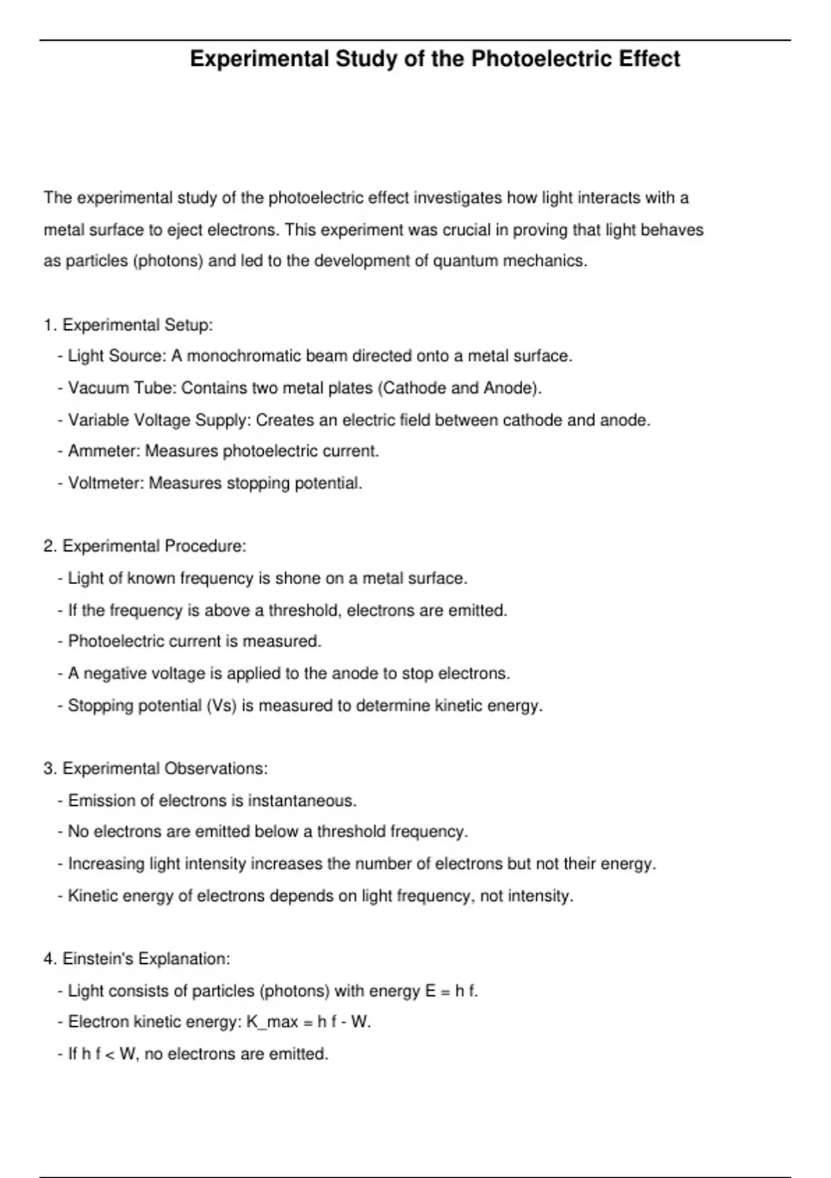 Physics class 12th study of photoelectric effect - 12 class - Stuvia US
