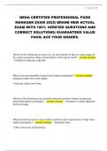 NEHA CERTIFIED PROFESSIONAL FOOD  MANAGER EXAM 2025&vert; BRAND NEW ACTUAL  EXAM WITH 100&percnt; VERIFIED QUESTIONS AND  CORRECT SOLUTIONS&vert; GUARANTEED VALUE  PACK&vert; ACE YOUR GRADES&period;