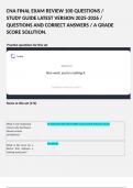 CNA FINAL EXAM REVIEW 100 QUESTIONS &sol; STUDY GUIDE LATEST VERSION 2025-2026 &sol; QUESTIONS AND CORRECT ANSWERS &sol; A GRADE SCORE SOLUTION&period;   