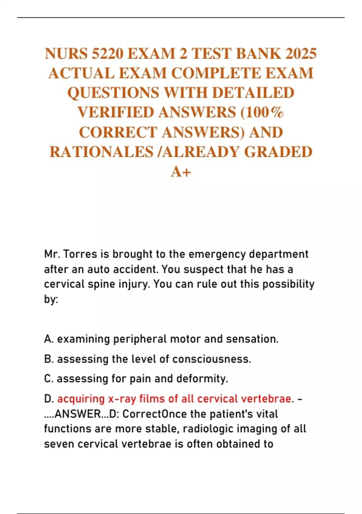 NURS 5220 EXAM 2 TEST BANK 2025 ACTUAL EXAM COMPLETE EXAM QUESTIONS ...
