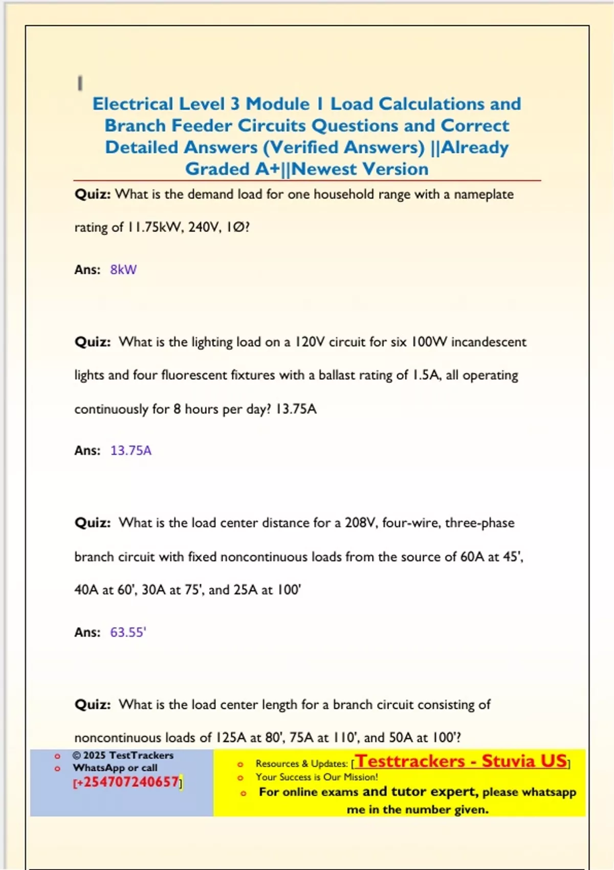 Electrical Level 3 Module 1 Load Calculations And Branch Feeder