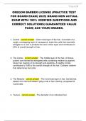 OREGON BARBER LICENSE &lpar;PRACTICE TEST  FOR BOARD EXAM&rpar; 2025&vert; BRAND NEW ACTUAL  EXAM WITH 100&percnt; VERIFIED QUESTIONS AND  CORRECT SOLUTIONS&vert; GUARANTEED VALUE  PACK&vert; ACE YOUR GRADES&period;